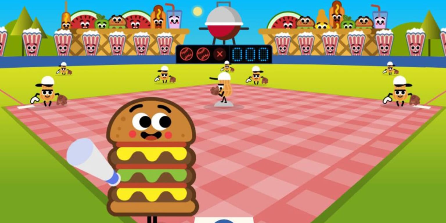 Google Doodle Baseball home run celebration food fight