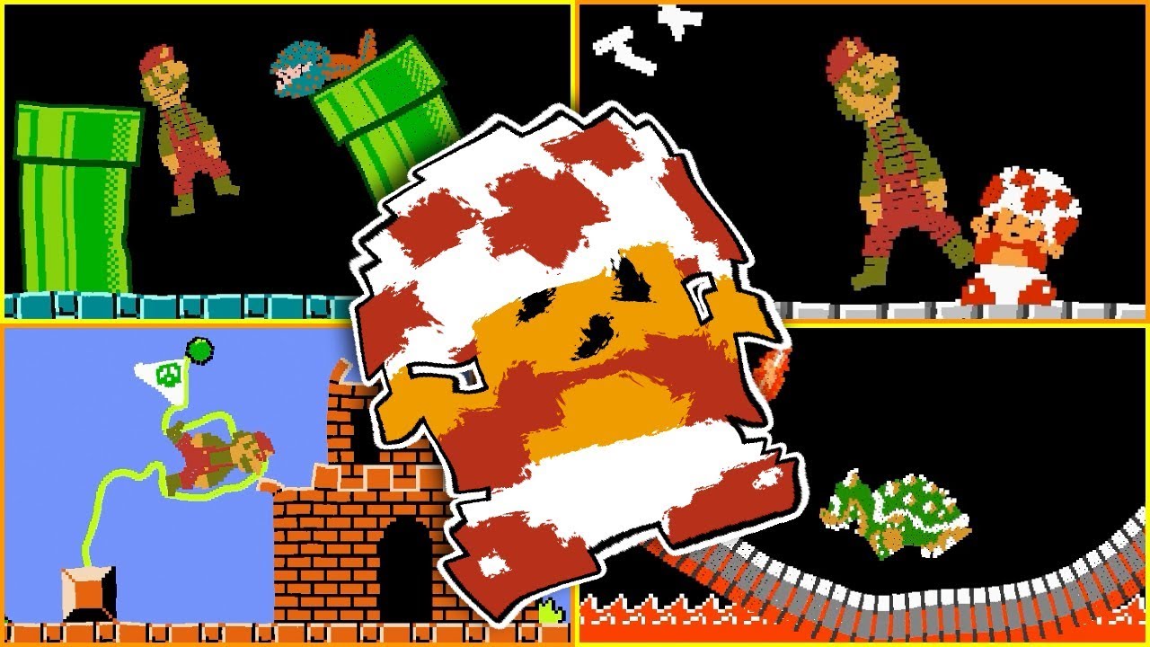 Jelly Mario - wobbly flagpole and collapsing staircase