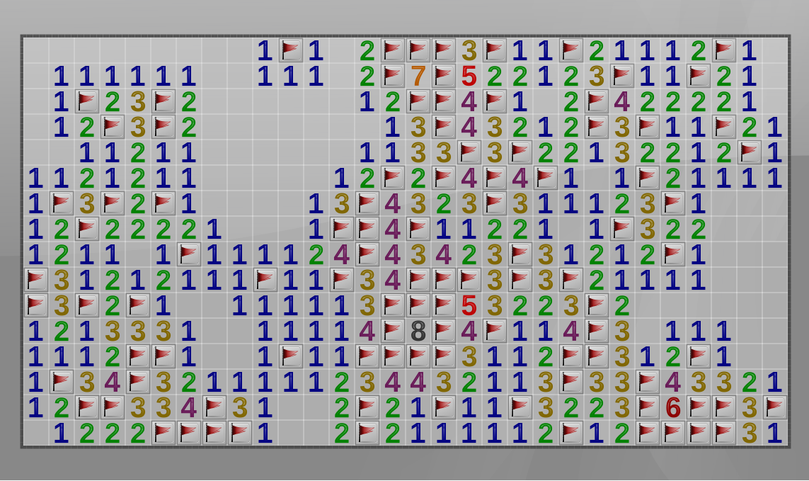 Minesweeper - grid with numbers revealing mine locations through logic