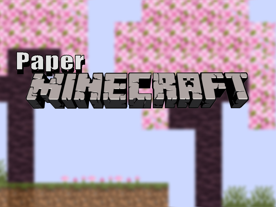 Paper Minecraft 2D world with trees and terrain layers