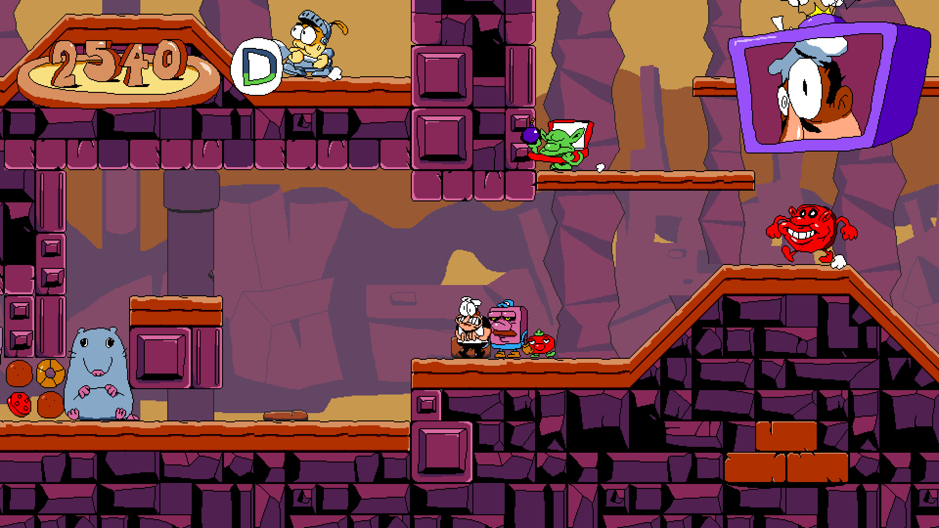 Pizza Tower Peppino sprinting through hand-drawn platformer level