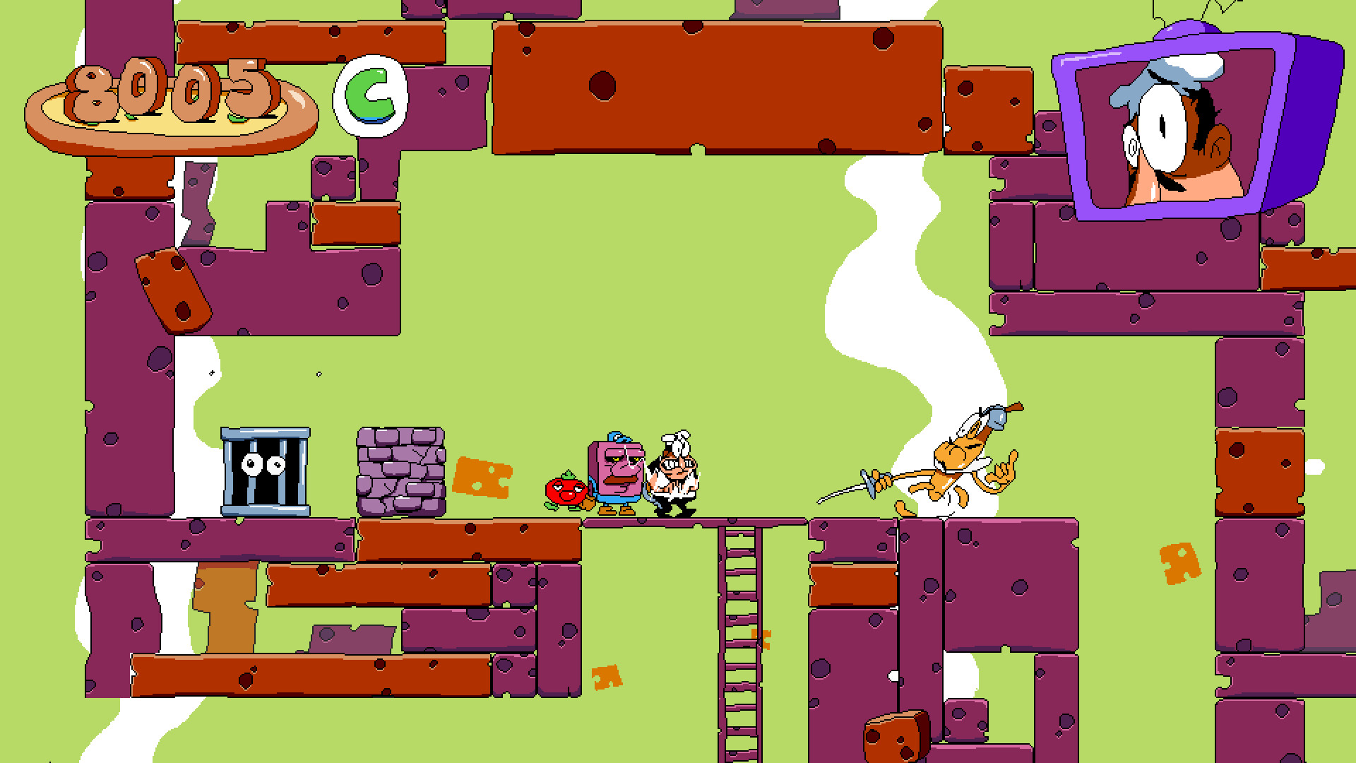 Pizza Tower Pizza Time escape sequence with rank grade display